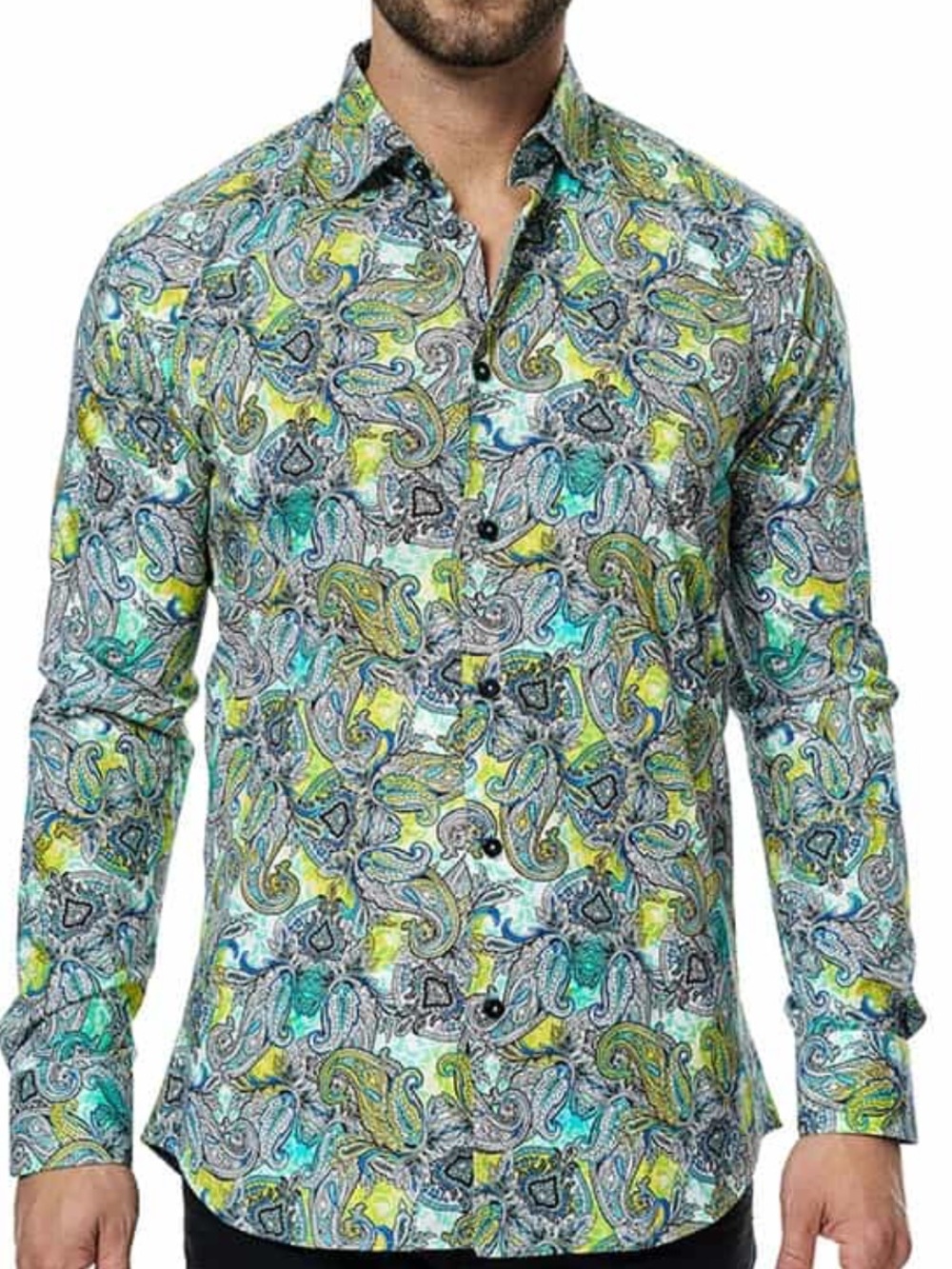 Maceoo Paris Intenso Luxor Yellow Paisley long-sleeve button-down shirt, 6/2XL